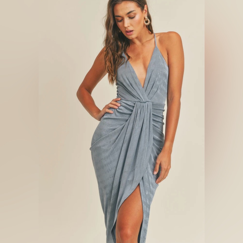 Elegant Blue Draped Dress- high low dress situation